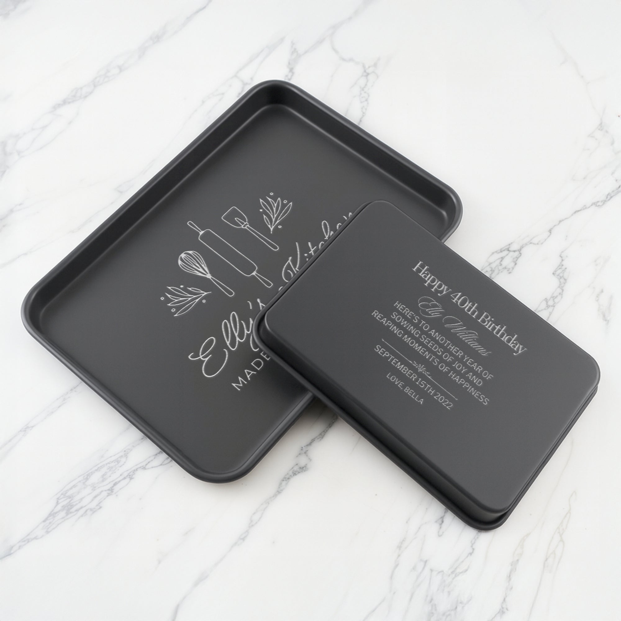 Custom Engraved Rectangle Black Steel Baking Tray, Personalised Non-Stick Carbon Steel Oven Pan, Kitchen, Home Chef, Baker Grandma Xmas Gift