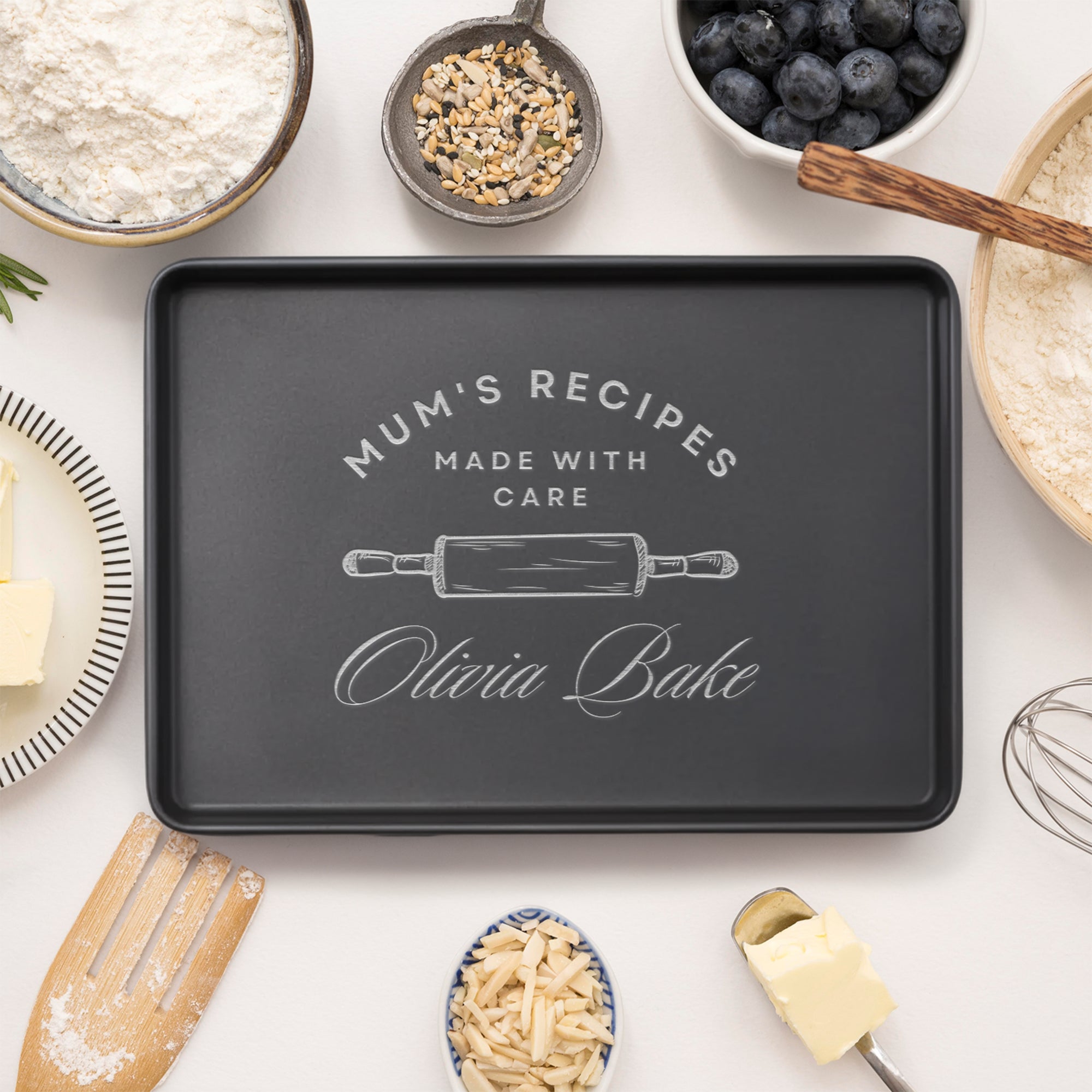 Custom Engraved Rectangle Black Steel Baking Tray, Personalised Non-Stick Carbon Steel Oven Pan, Kitchen, Home Chef, Baker Grandma Xmas Gift
