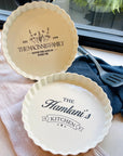 Custom Engraved Round White Porcelain Baking Tray, Personalised Pie Dish Quiches Tart, Kitchen Keepsake, Housewarming Grandma Christmas Gift