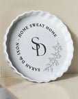 Custom Engraved Round White Porcelain Baking Tray, Personalised Pie Dish Quiches Tart, Kitchen Keepsake, Housewarming Grandma Christmas Gift