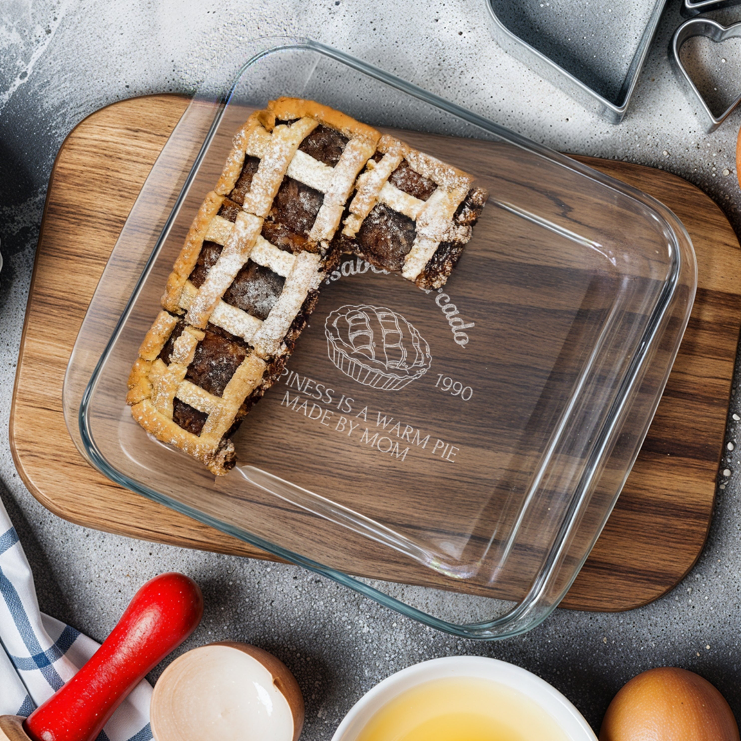 Custom Engraved Square Glass Baking Tray, Personalised Casseroles