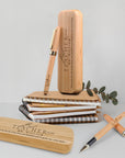 Custom Engraved Eco Bamboo Pens & Case Set – Personalised Logo Sustainable Corporate Gifts, Teacher, Student, Event, Wedding Signature Pen