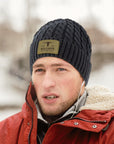 Custom Engraved Leatherette Patch Beanie, Personalised Logo Unisex Travel Hiking Hat, Warm Woven Knit Winter Cap, Dad Mom, Corporate Gift