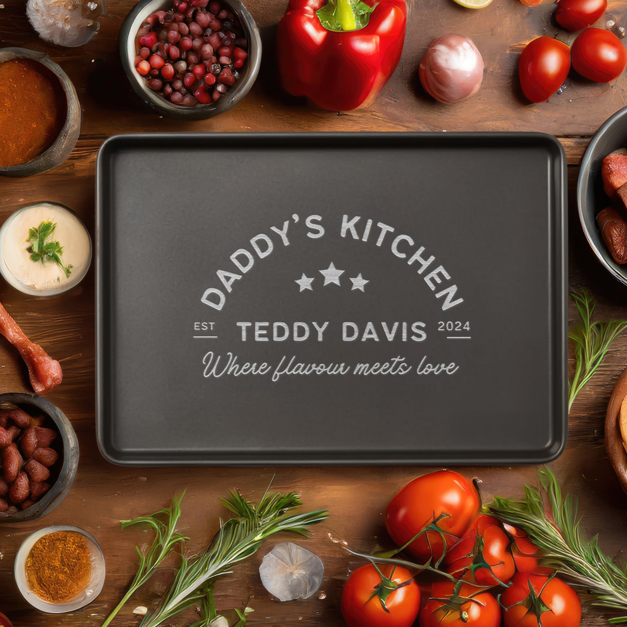 Custom Engraved Rectangle Black Steel Baking Tray, Personalised Non-Stick Carbon Steel Oven Pan, Kitchen, Home Chef, Baker Grandma Xmas Gift