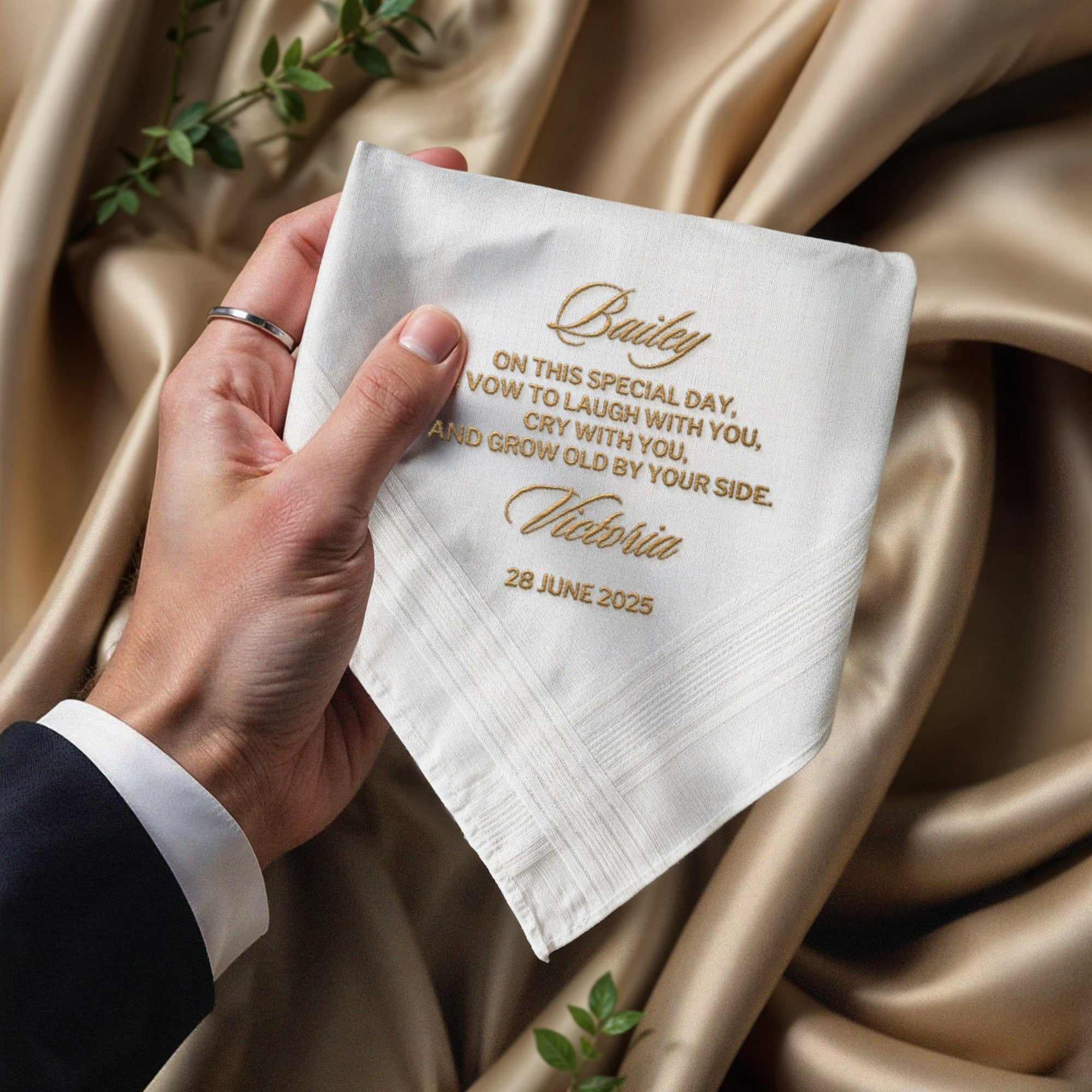 Custom Embroidered Handkerchief, Personalised Guest Table Name Place Hankies Embroidery, Anniversary, Wedding Favors Bestman Groom Father Gift
