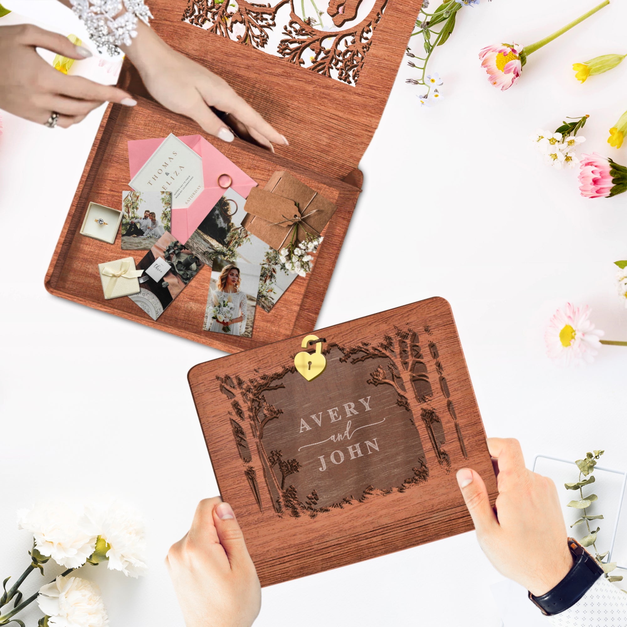 Custom Laser Cut Wooden Book Box, Personalised Wedding Favours, Birthday Keepsake Chest Photo Storage, Christmas, Engagement, Corporate Gift