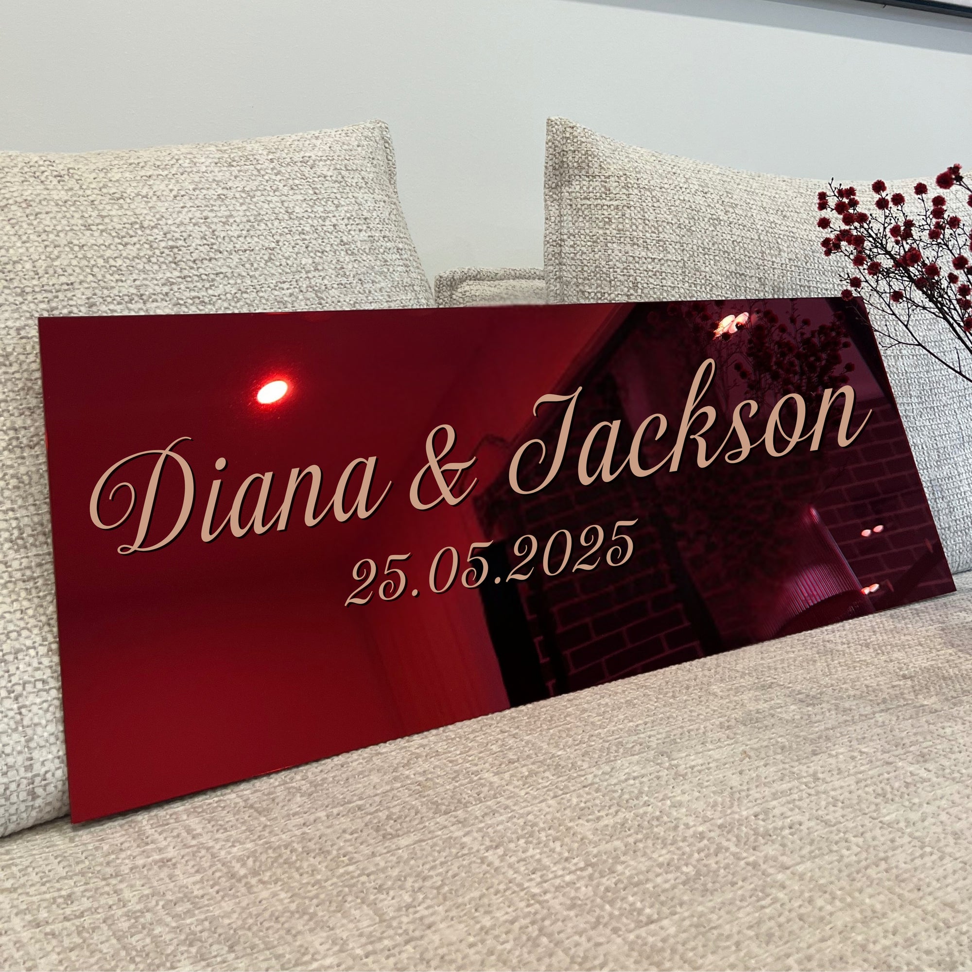 Custom Made Acrylic Mirror 3D Double Layer Vu Quy Sign, Personalised Wedding Couple Name & Date Plaque Vietnamese Tea Ceremony Signage Decor