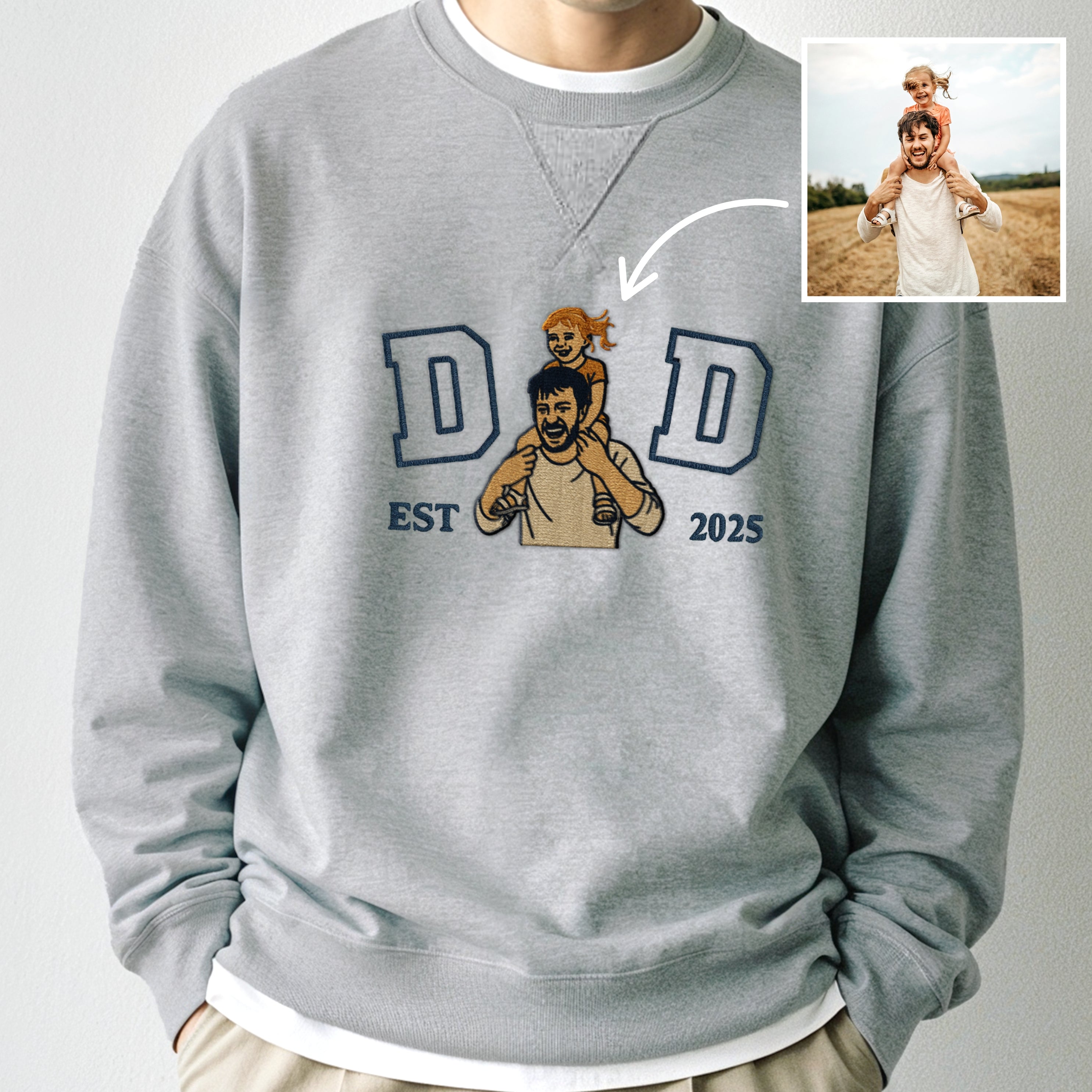 Custom Photo Embroidered Dad Sweatshirt, Personalised Family