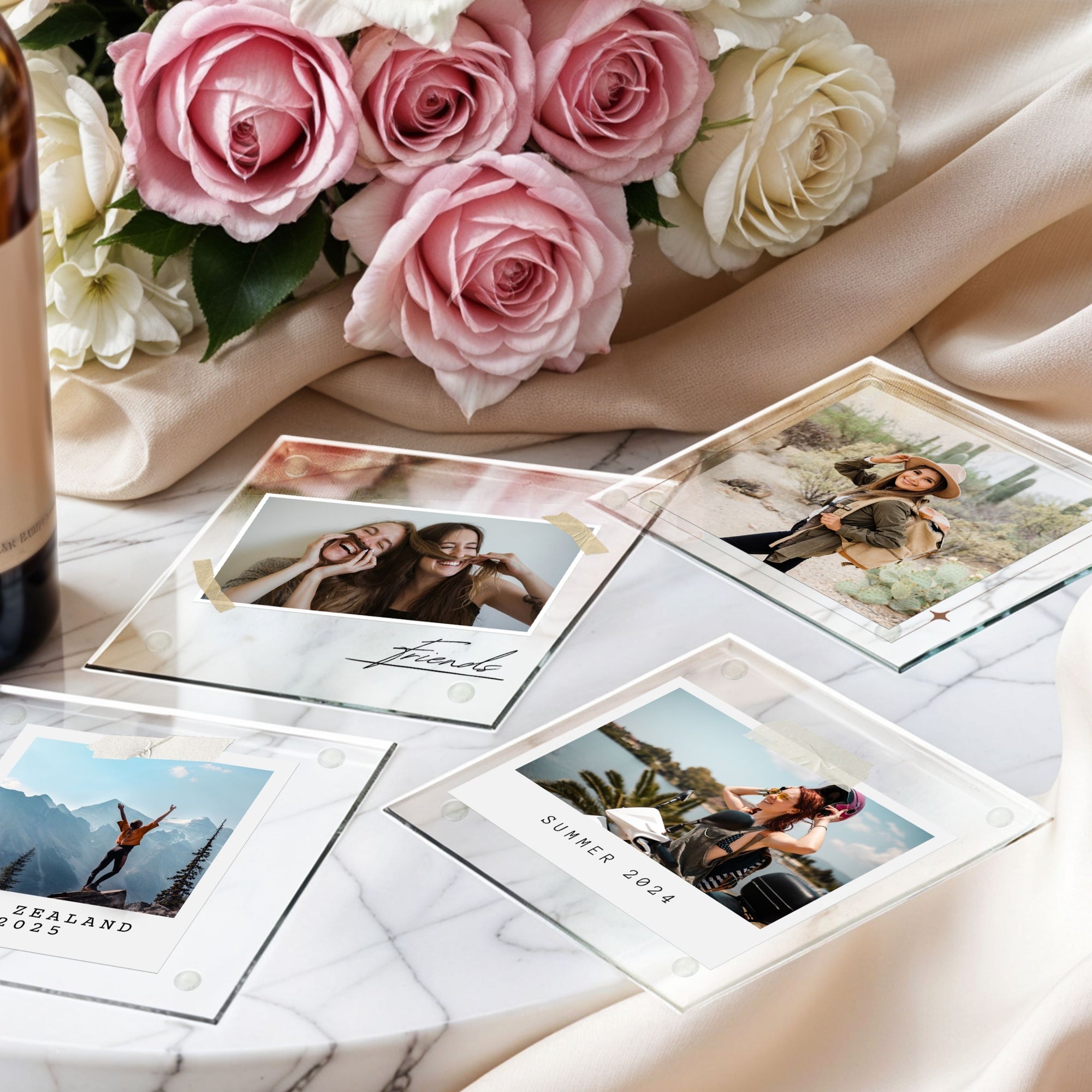 Custom Photo Glass Square Coaster, Personalised UV Print Name Drink Mat, Wedding Favours, Anniversary, Housewarming Birthday/ Corporate Gift