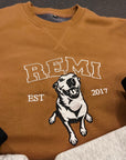 Custom Photo & Name Embroidered Pet Sweatshirt, Personalised Crewneck Jumper Oversize Dog, Cat Portrait Embroidery, Christmas Birthday Gift