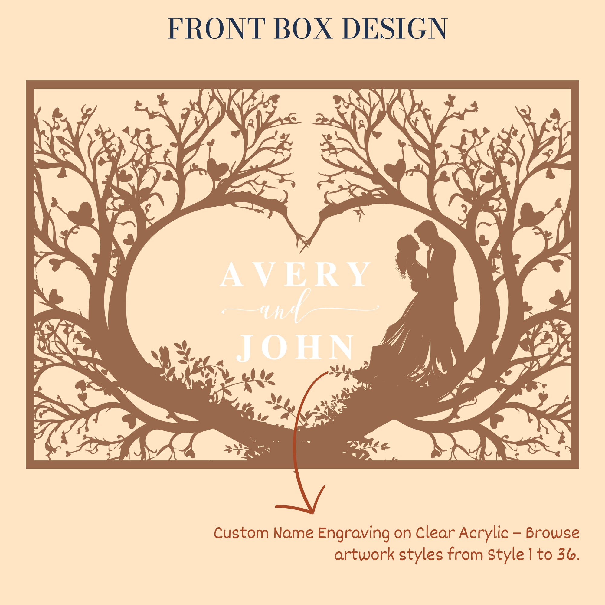 Custom Plywood Acrylic Family Couple Under Tree Wishing Well Box & Sign, Personalised Name Money Envelope, Card Wedding Memory Keepsake Gift