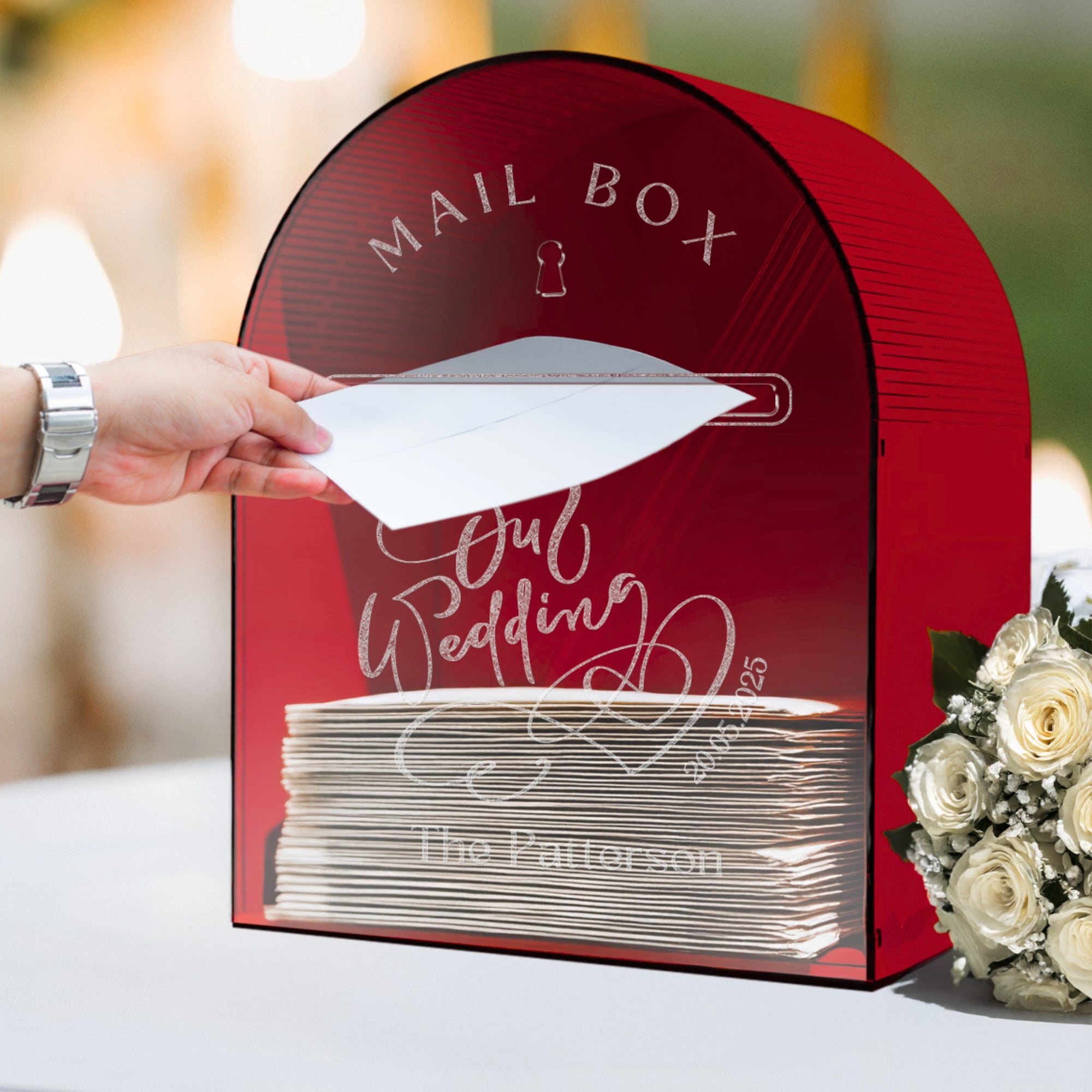 Custom Wood Acrylic Arch Mail Post Wishing Well Box & Sign, Personalised Name Date Money, Envelope, Card Boxes, Wedding Memory Keepsake Gift