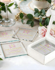 Custom UV Printed Glass Coaster, Personalised Name Date Flower Drink Mat, Wedding Favour Anniversary / Housewarming Birthday/ Corporate Gift