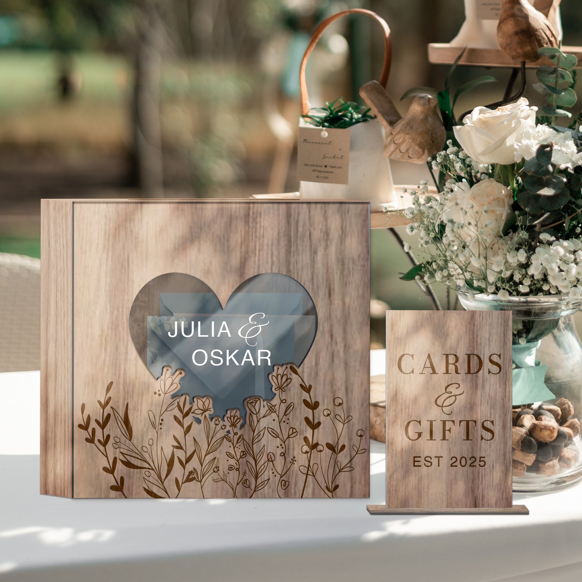 Custom Wooden Acrylic Square Wishing Well Box & Sign, Personalised Name Date Money, Envelope Card Boxes, Rustic Wedding Memory Keepsake Gift