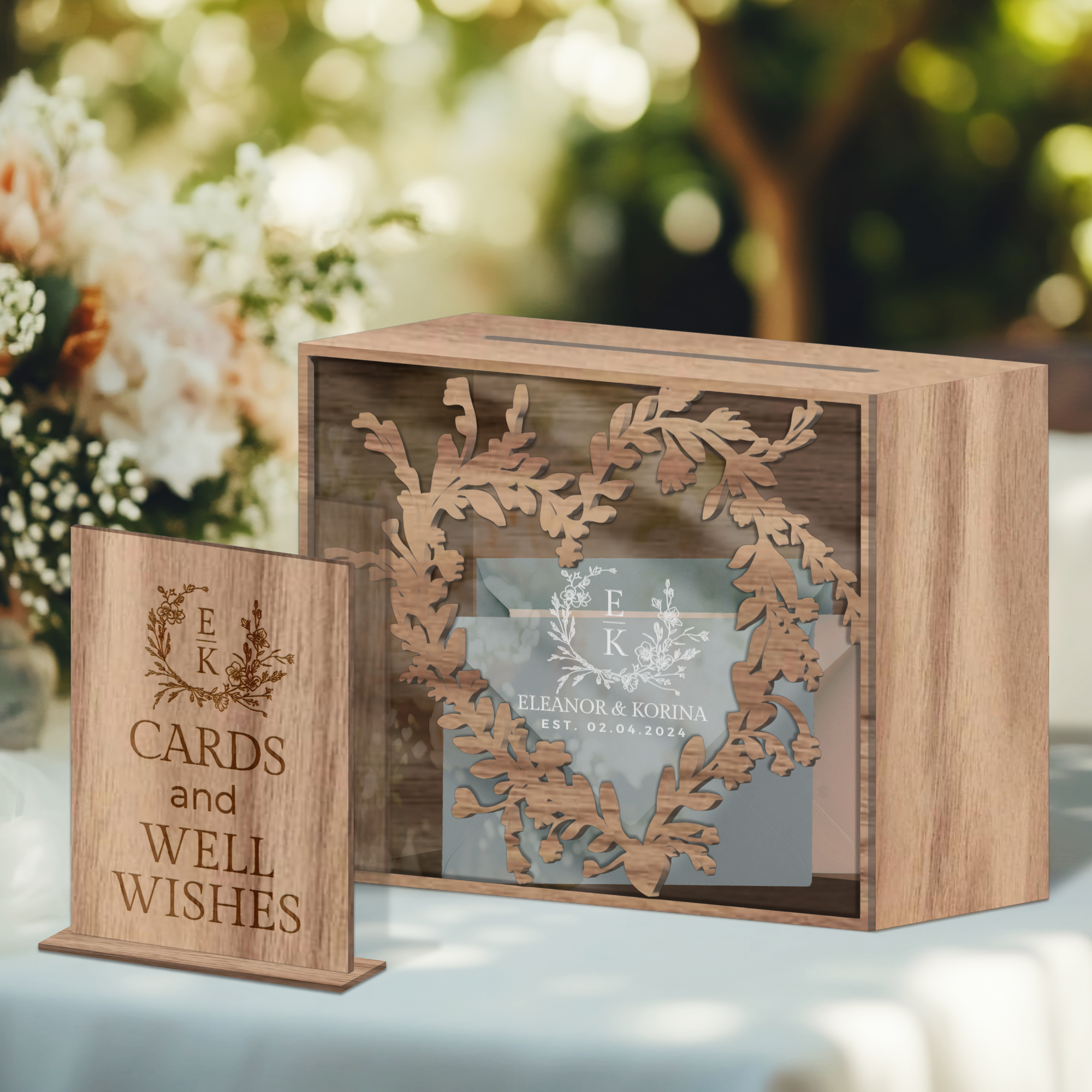 Custom Plywood Acrylic Family Heart Tree Wishing Well Box & Sign, Personalised Name Money Envelope, Card Wedding Boxes Memory Keepsake Gift