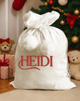Custom Embroidered Pom Pom Velvet Christmas Bag, Personalised Xmas Present Santa Sack Holiday Decor Family Kid Gift Drawstring Pouch Storage