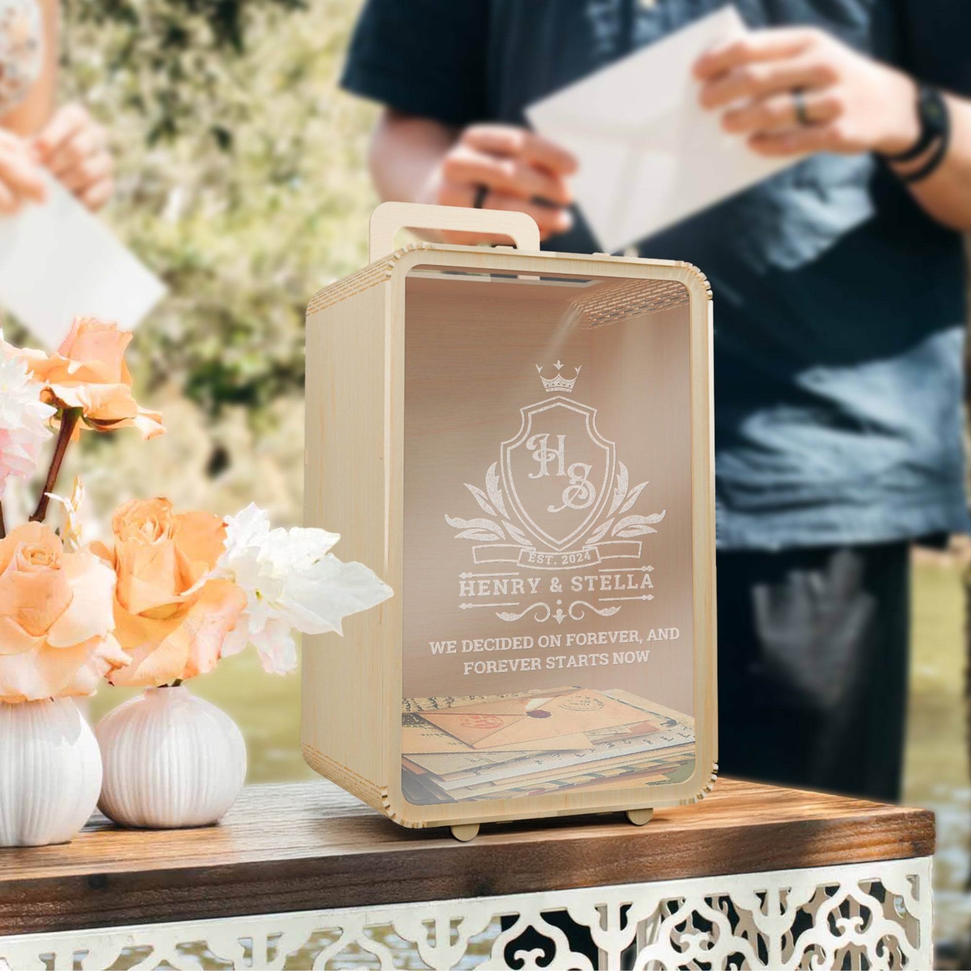 Custom Wood Travel Luggage Wishing Well Box & Sign, Personalised Money Card Honeymoon/ Adventure Fund Envelope Wedding Storage Keepsake Gift