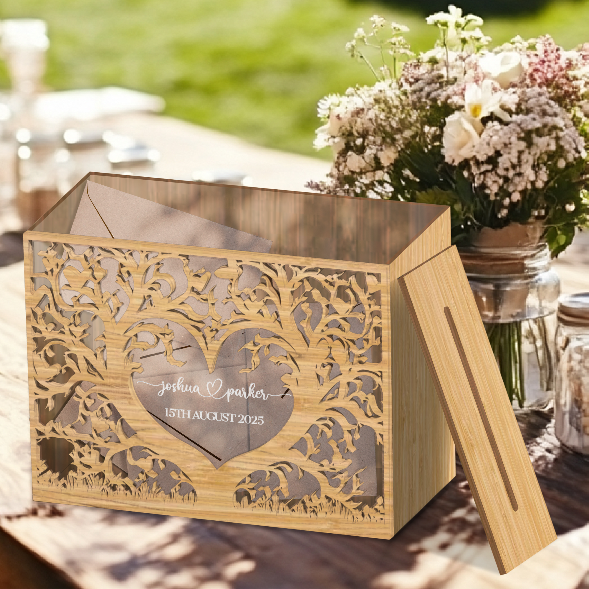 Custom Plywood Acrylic Family Tree Wishing Well Box & Sign, Personalised Name Date Money, Envelope, Card Boxes, Wedding Memory Keepsake Gift