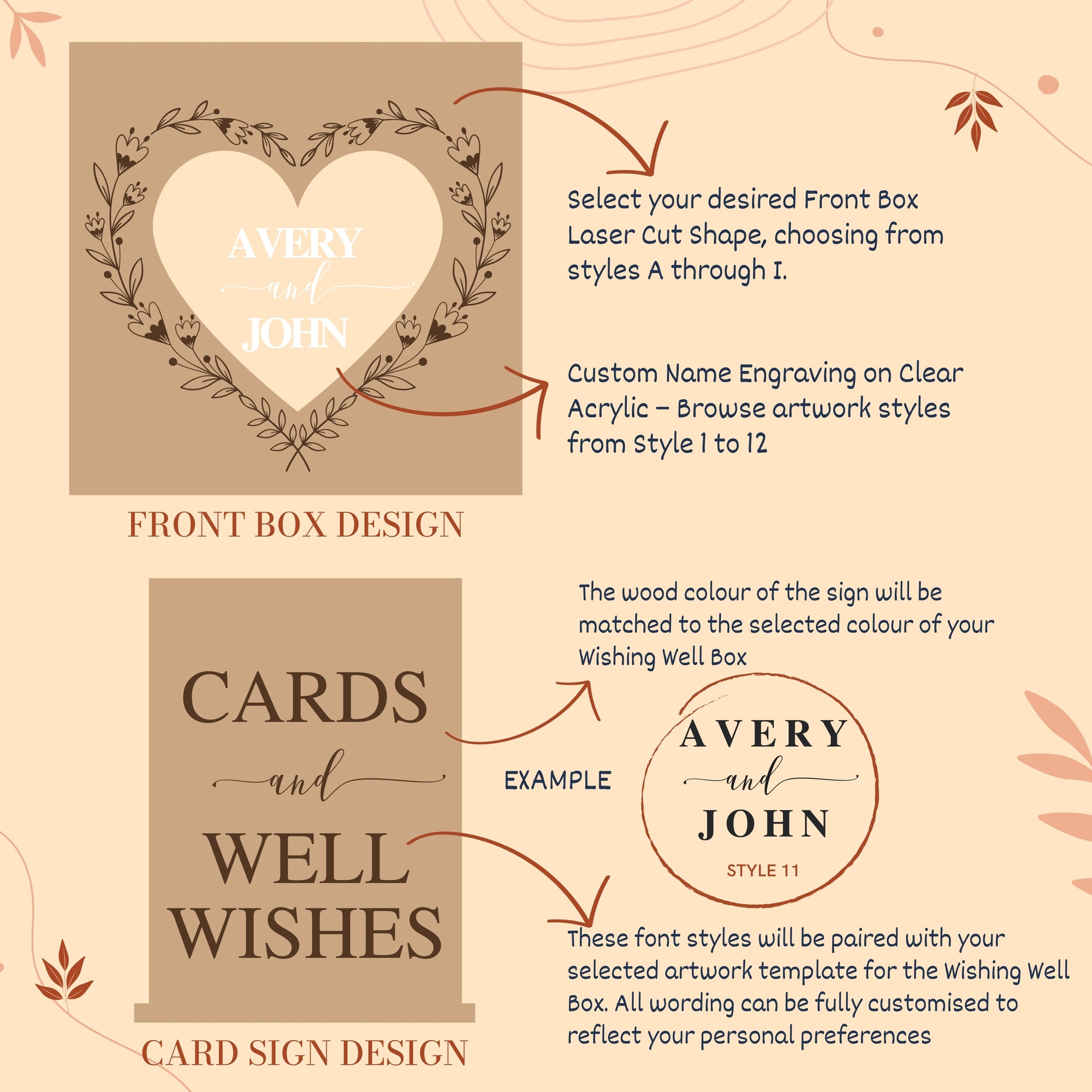 Custom Wooden Acrylic Square Wishing Well Box & Sign, Personalised Name Date Money, Envelope Card Boxes, Rustic Wedding Memory Keepsake Gift