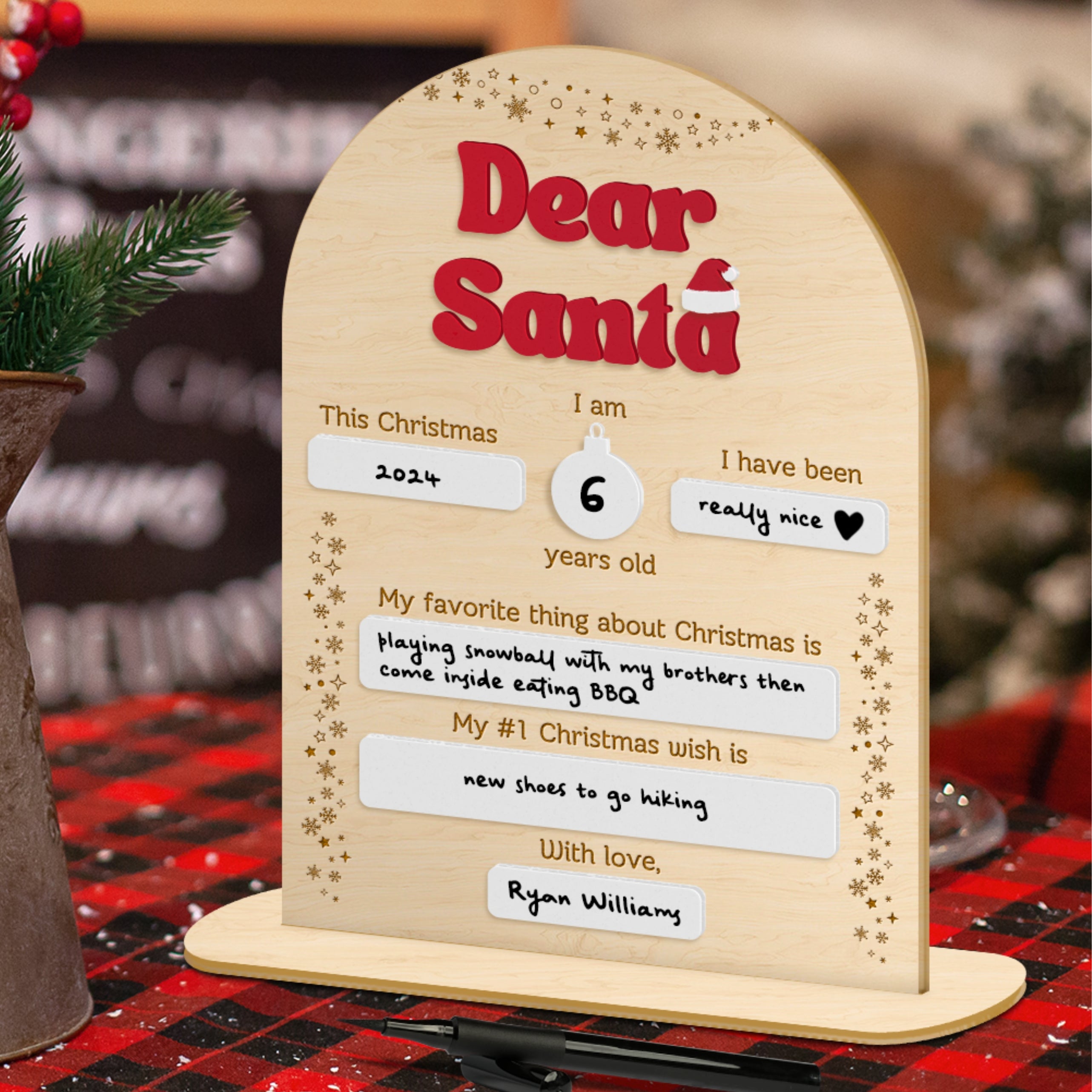Custom Made 3D Raised Acrylic Dear Santa Letter Wish List Board Wooden ...