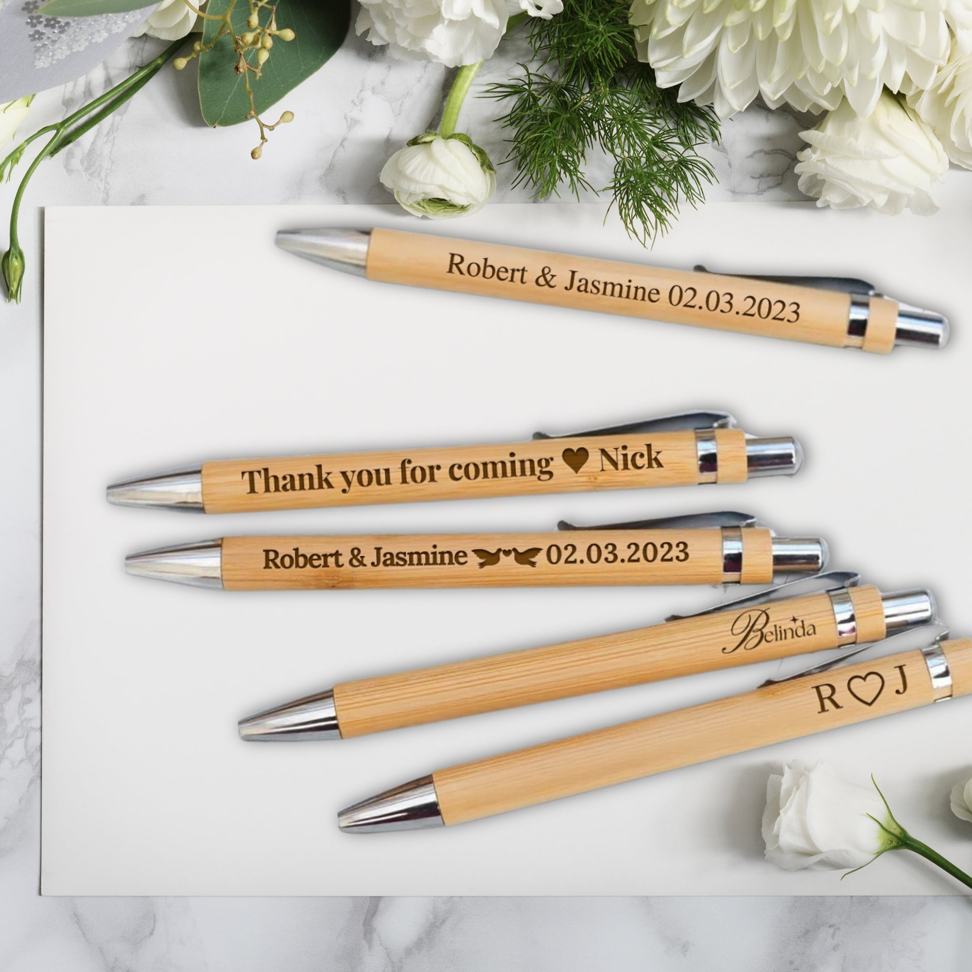 Custom Engraved Eco Bamboo Ballpoint Pen, Personalised Logo Sustainable Teacher, Student, Graduation Event, Corporate Gift, Wedding Favours