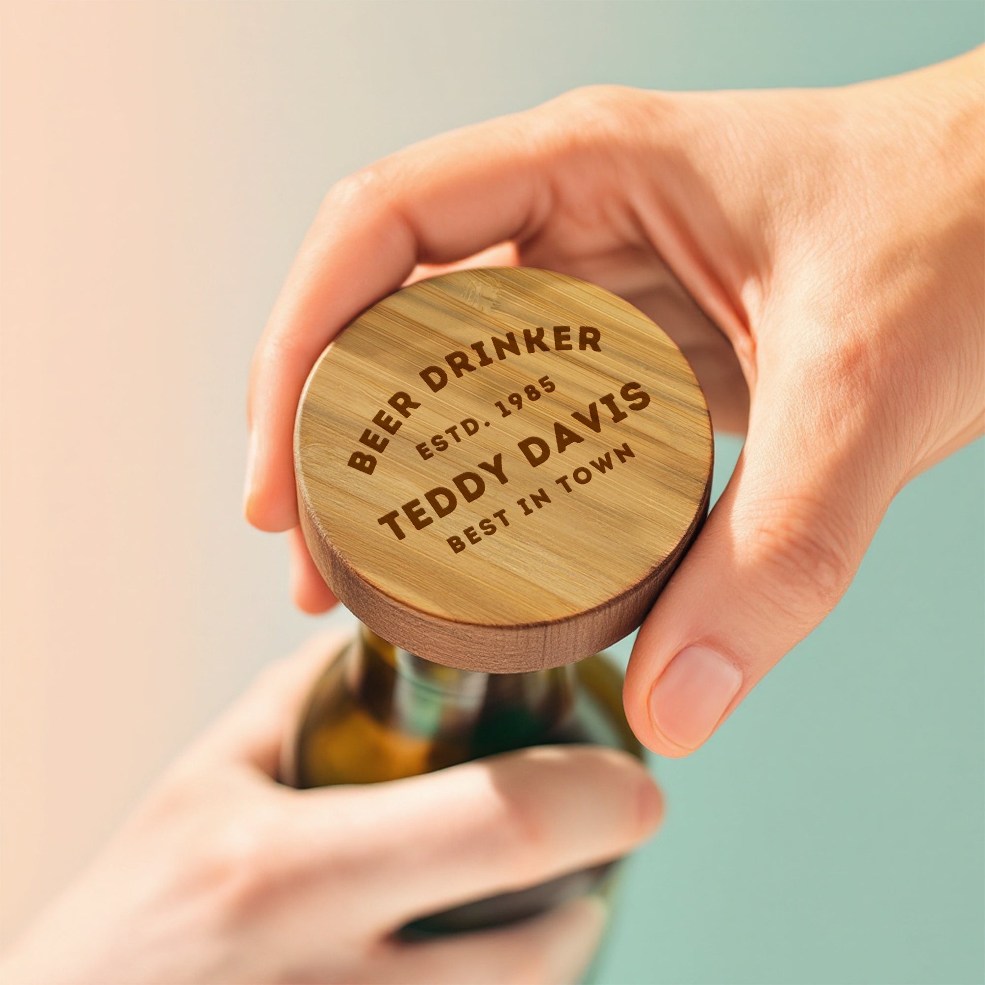 Custom Engraved Bamboo Magnetic Fridge Opener, Personalised Logo Wooden Drink Mat/ Coaster, Wedding Favour/ Housewarming Xmas Corporate Gift