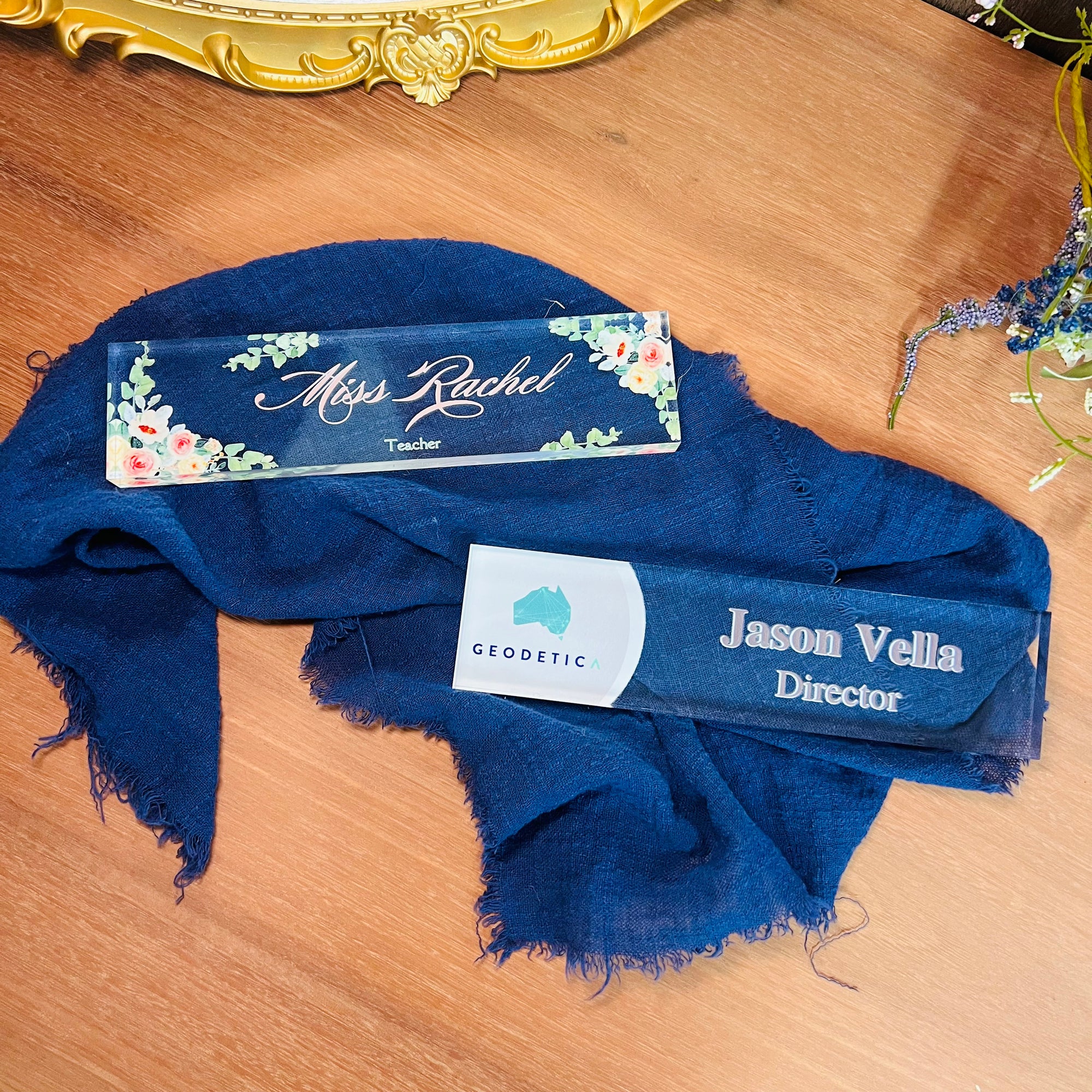 Personalised UV Print Clear Acrylic Block Desk Name Plate, Custom Logo Professional Job Title Sign, Office Role Plaque Teacher Graduation Gift