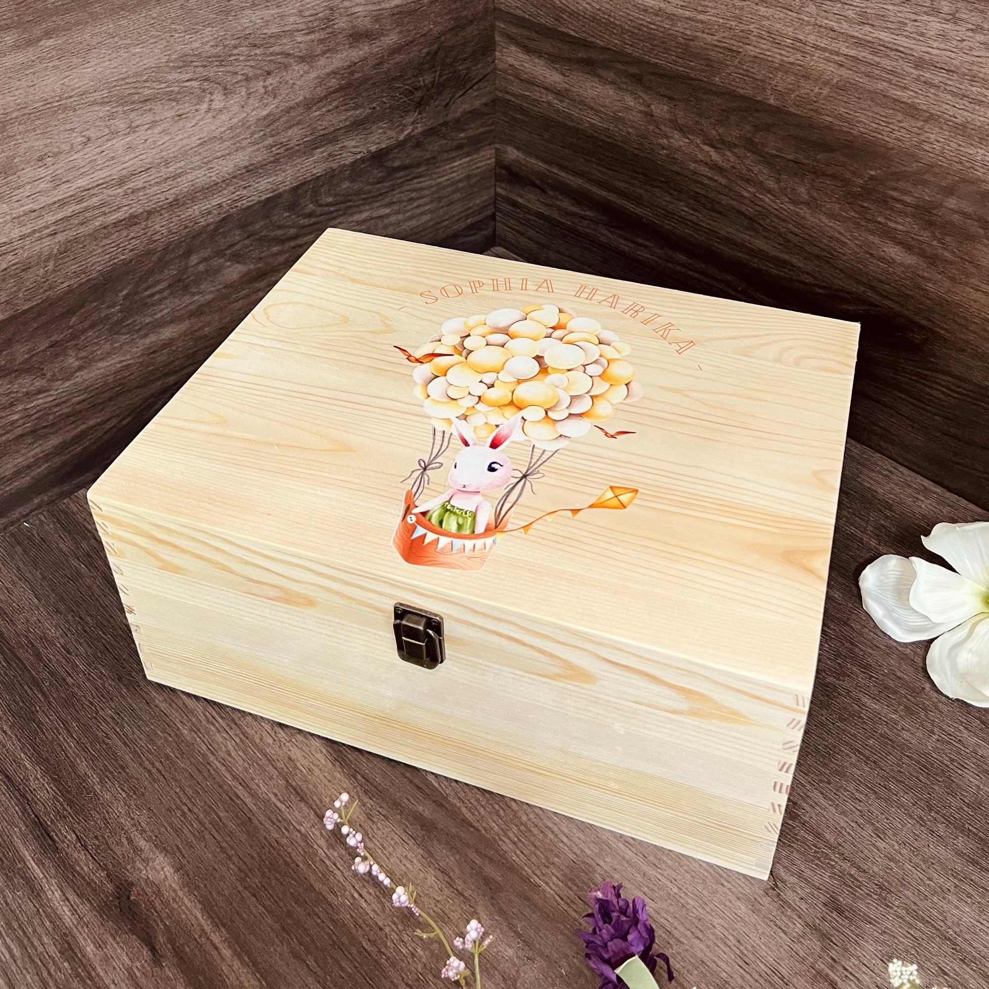 Personalised Baby Girl Wooden Keepsake Box, Custom UV Print Engraved Pine Memory Boxes, Treasure Storage, Nursery First Birthday Shower Gift