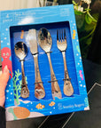 Custom Engraved Kid's Cutlery 4 Piece Set, Personalised Children Name Spoons, Fork, Knife/ Daycare Dining Tools, First Birthday Baptism Gift