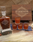 Custom Engraved Carving Old Fashion Whiskey Decanter Set, 4 Scotch Glasses & Wooden Box, Personalised Barware Dad, Groomsmen Corporate Gift