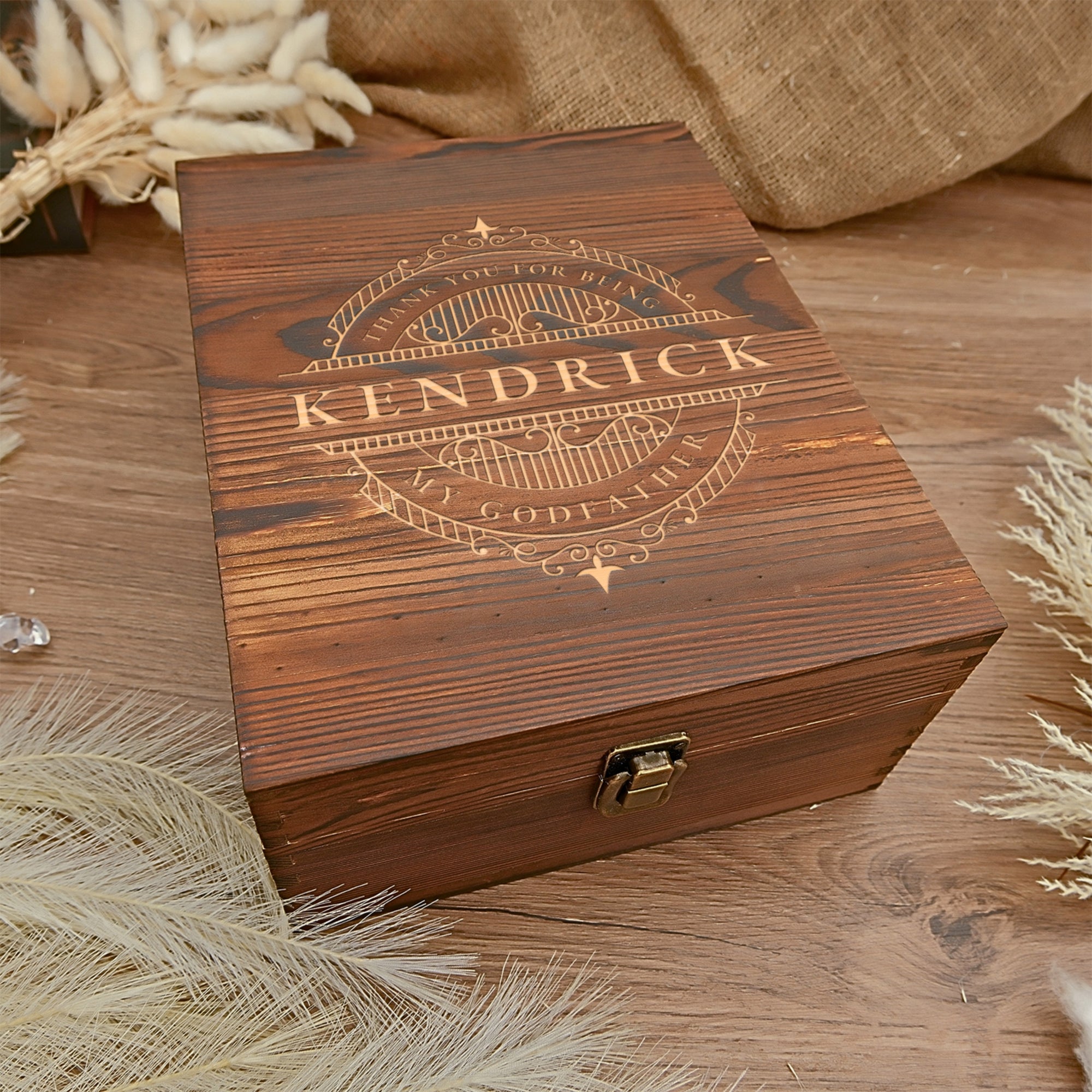 Engraved Diamond Whiskey Wood Box - Square Decanter, 2 Scotch Glasses, Personalised Barware Set Dad, Groomsman, Retirement, Christmas Gift