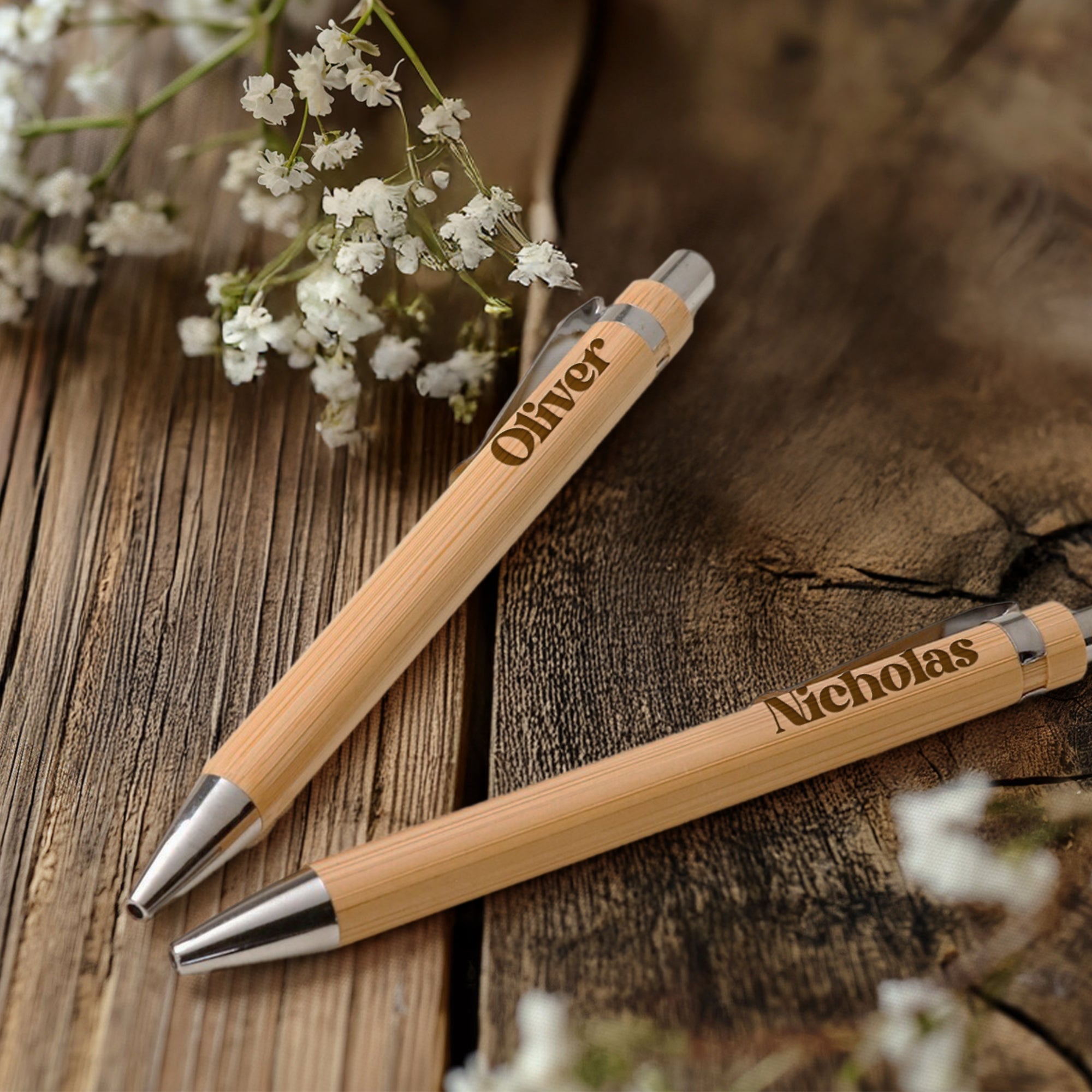 Custom Engraved Eco Bamboo Ballpoint Pen, Personalised Logo Sustainable Teacher, Student, Graduation Event, Corporate Gift, Wedding Favours