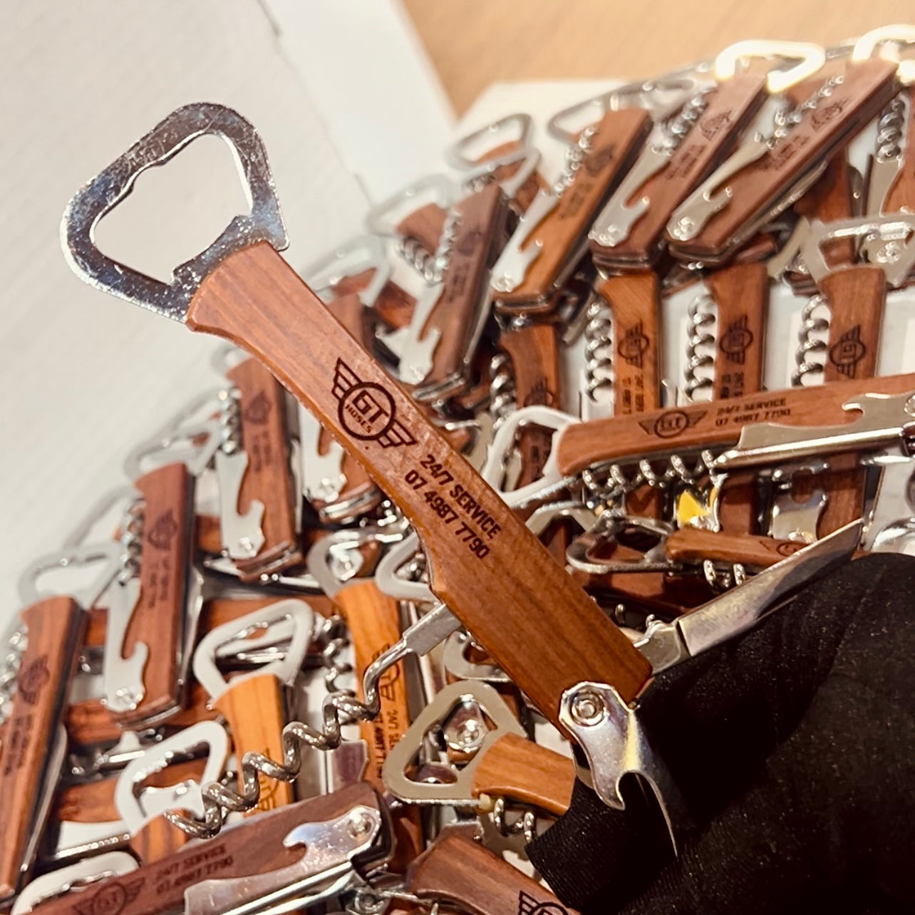 Personalised Engraved Wooden Handle Beer Bottle Opener & Wine Corkscrew, Custom Logo Knife/Foil Cutter, Corporate Gift, Wedding Favour, Groomsmen/ Father's Day Gift for Him, Christmas/ Teacher Present