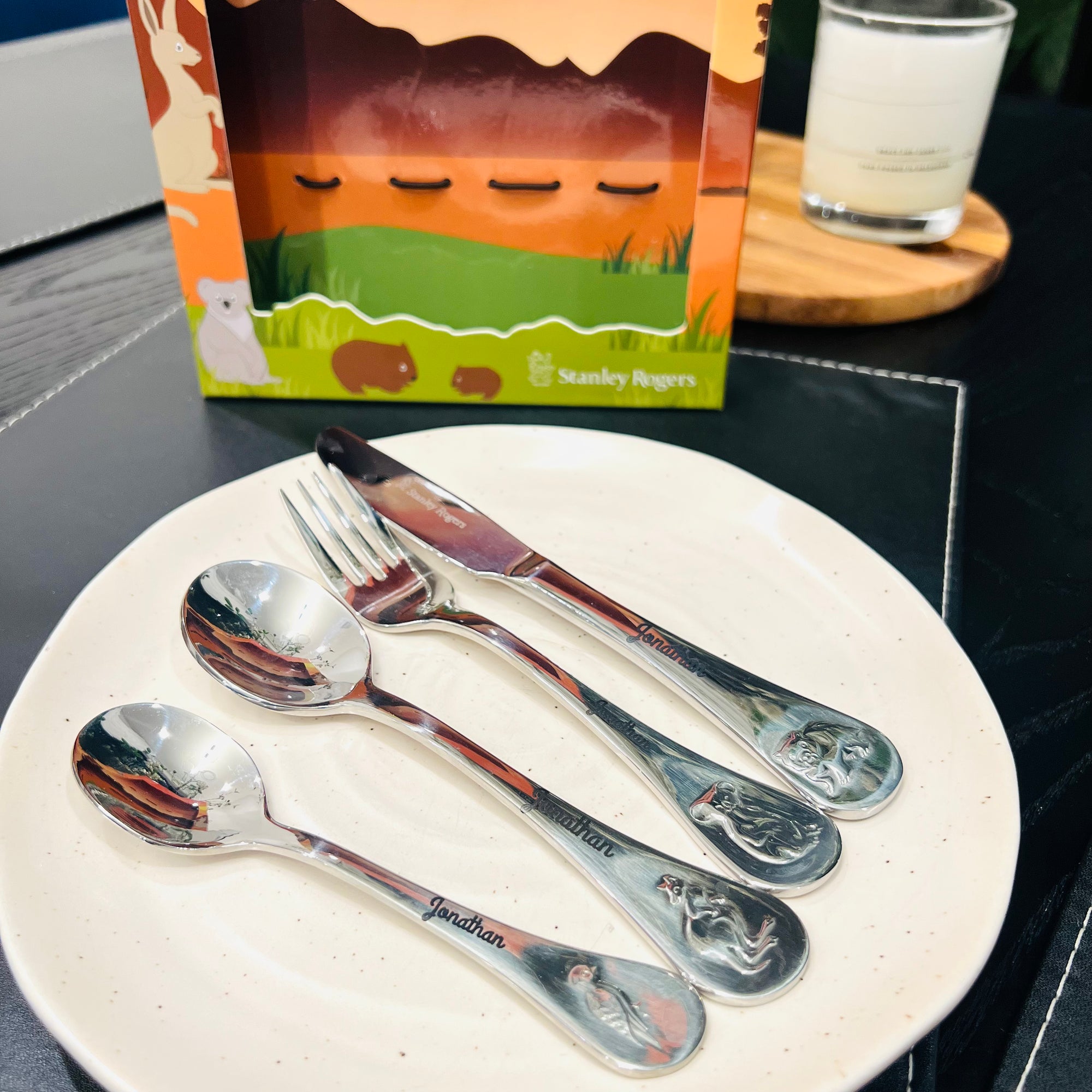 Custom Engraved Kid's Cutlery 4 Piece Set, Personalised Children Name Spoons, Fork, Knife/ Daycare Dining Tools, First Birthday Baptism Gift