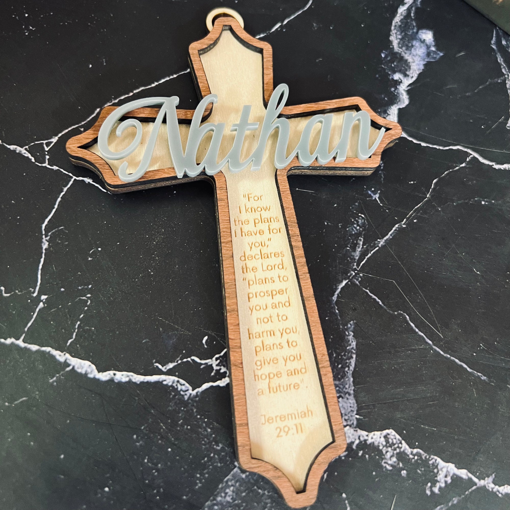 Personalised Double Layers 3D Acrylic & Wooden Christening Cross, Custom Religious Name Sign Baptism Newborn Birthday, Wedding Memorial Gift