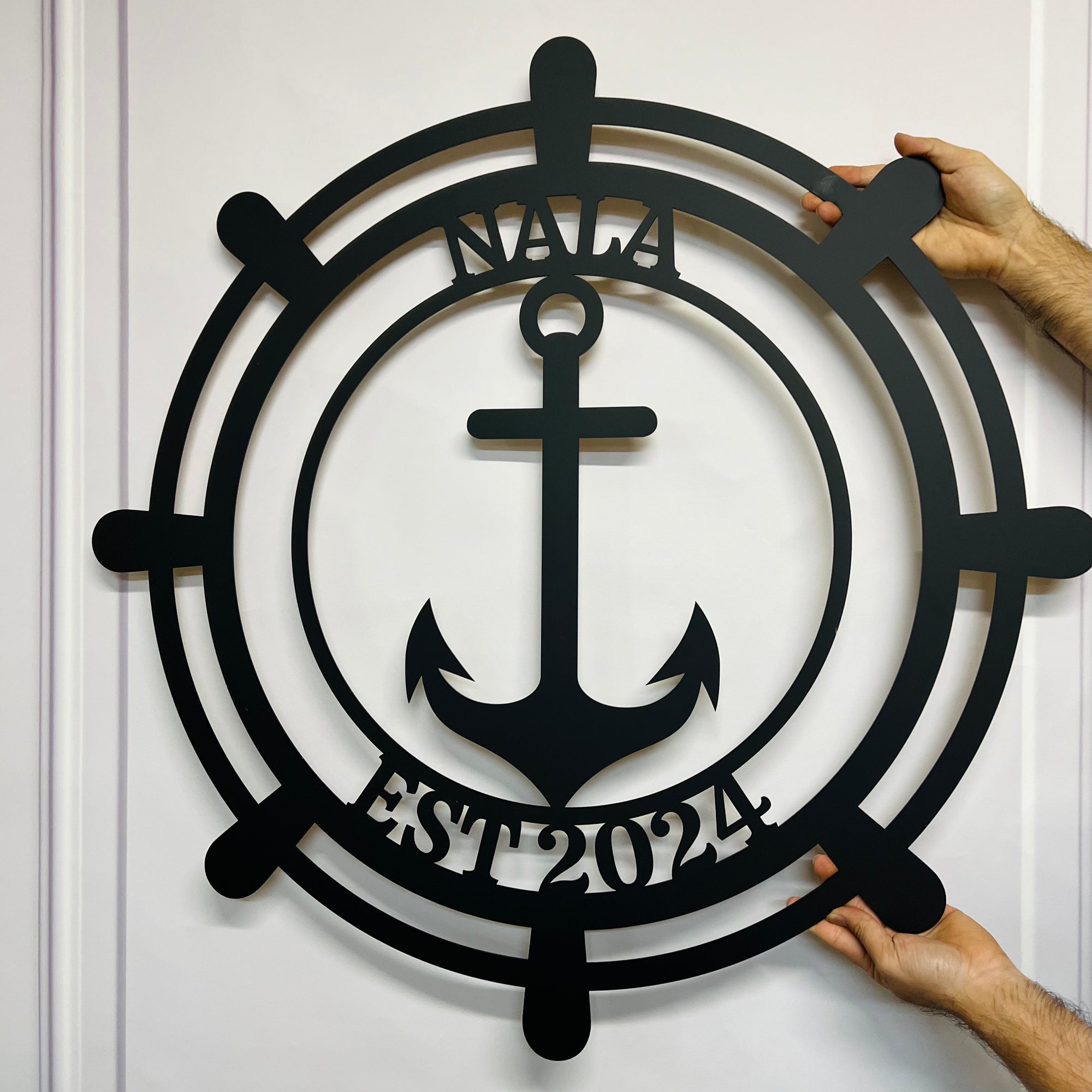 Personalised Anchor Ship's Wheel Hoop Sign