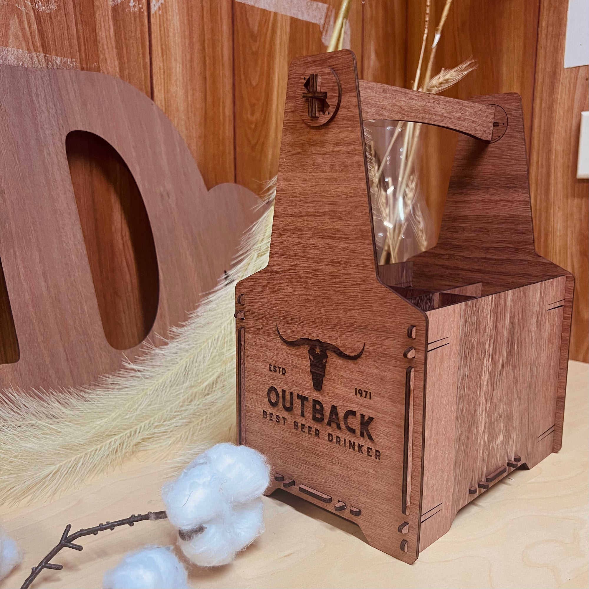 Custom Made Laser Cut & Engraved Wooden 6 Pack Beer Carrier, Personalised Wooden Name/ Logo Bottle Caddy Box, Father's Day, Groomsmen Gift for Him