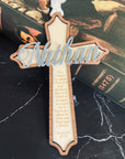 Personalised Double Layers 3D Acrylic & Wooden Christening Cross, Custom Religious Name Sign Baptism Newborn Birthday, Wedding Memorial Gift