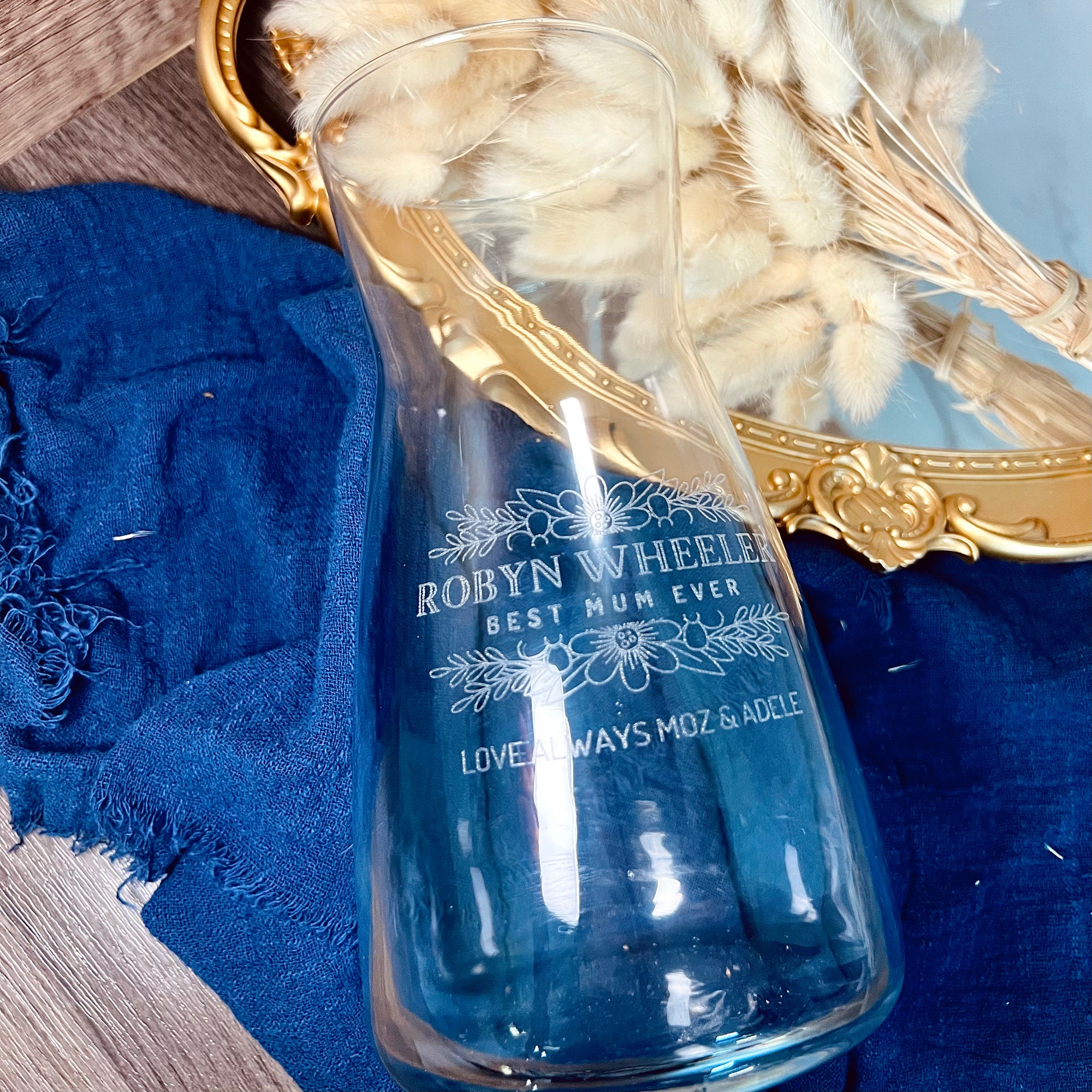 Personalised Glass Carafe Vase, Custom Engraved Home Wedding Decor, Bridesmaid Favour, Christening, Housewarming, Anniversary, Birthday Gift