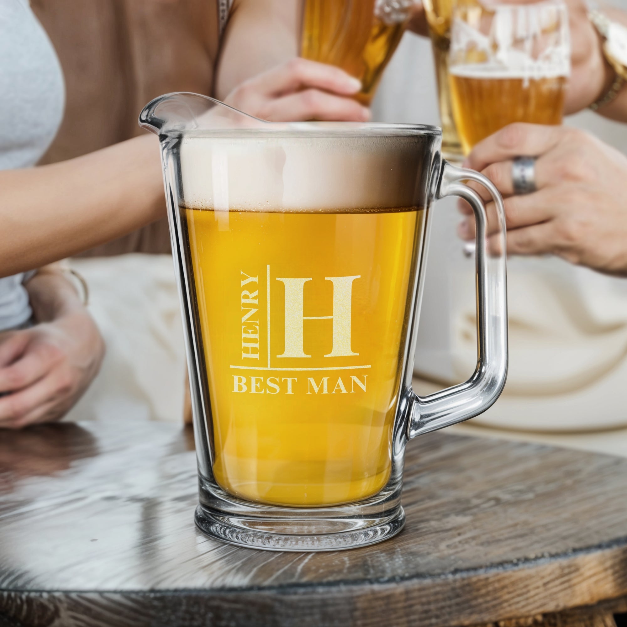 Personalised 1.8L Crystal Glass Beer Pitcher, Custom Engraved Logo Brewery Juice Beverage Jug, Dad Groomsman Housewarming, Xmas Barware Gift