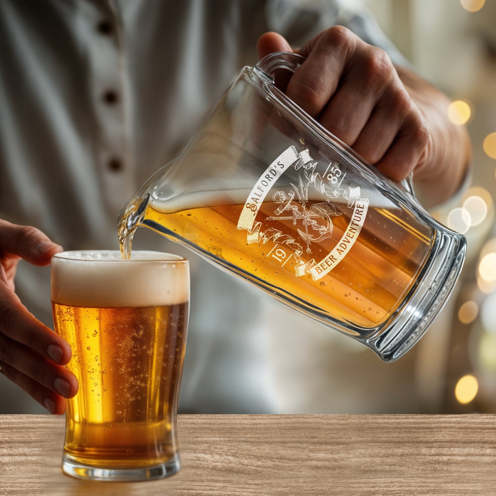 Personalised 1.8L Crystal Glass Beer Pitcher, Custom Engraved Logo Brewery Juice Beverage Jug, Dad Groomsman Housewarming, Xmas Barware Gift