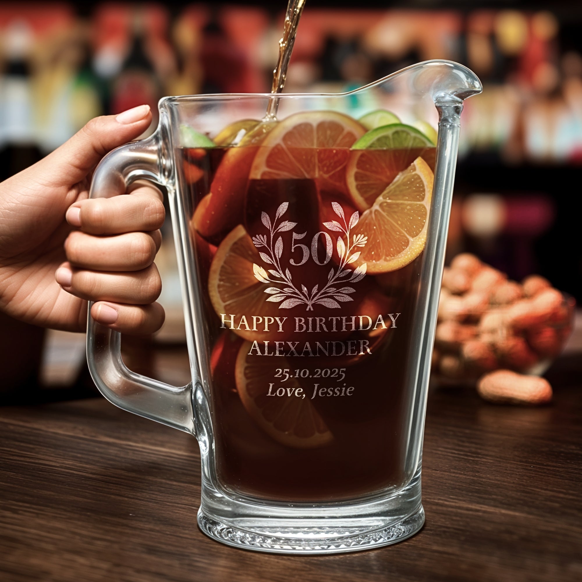 Personalised 1.8L Crystal Glass Beer Pitcher, Custom Engraved Logo Brewery Juice Beverage Jug, Dad Groomsman Housewarming, Xmas Barware Gift