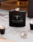 Personalised 170ml Hip Flask Set - Shot Glasses, Funnel & Free box. Custom Etched Groomsmen, Wedding, Dad Birthday, Xmas Logo Corporate Gift