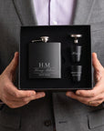 Personalised 170ml Hip Flask Set - Shot Glasses, Funnel & Free box. Custom Etched Groomsmen, Wedding, Dad Birthday, Xmas Logo Corporate Gift