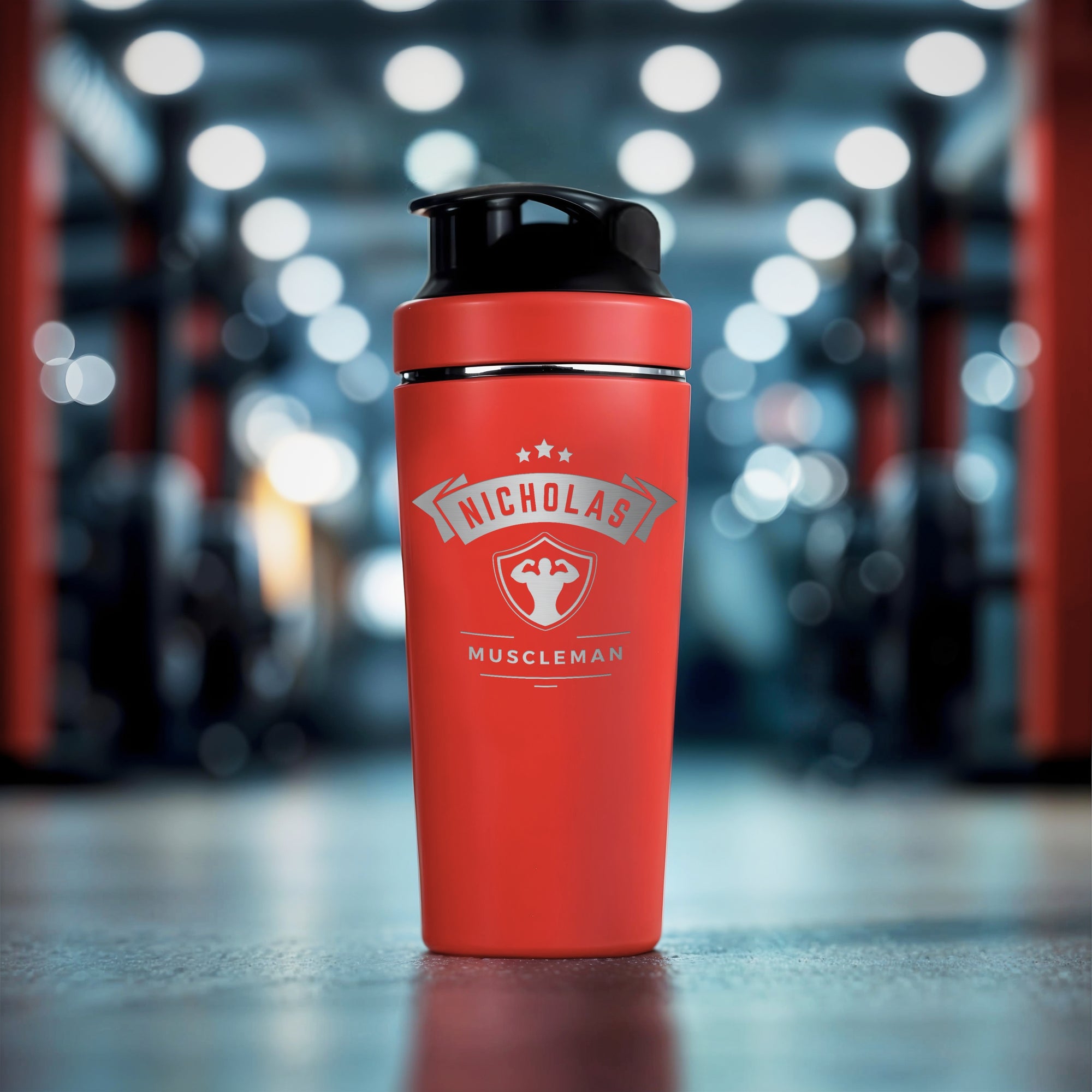 Personalised 25oz Insulated Protein Stainless Steel Shaker, Custom Engraved 750ml Gym Lover Matte Red Blender, Water Bottle, Work Out Dad Gift