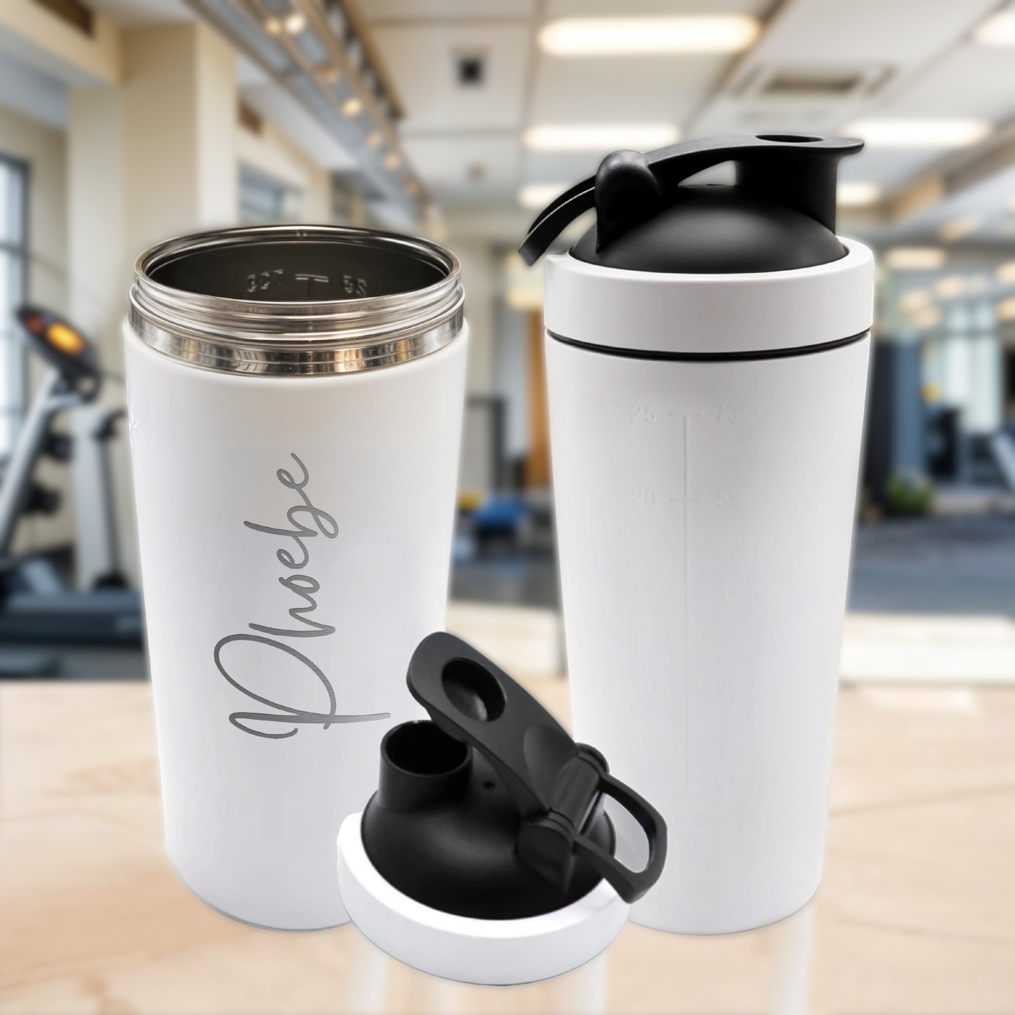 Personalised 25oz Insulated Protein Stainless Steel Shaker, Custom Engraved Logo 750ml Gym Lover Matt White Blender Bottle Work Out Mom Gift