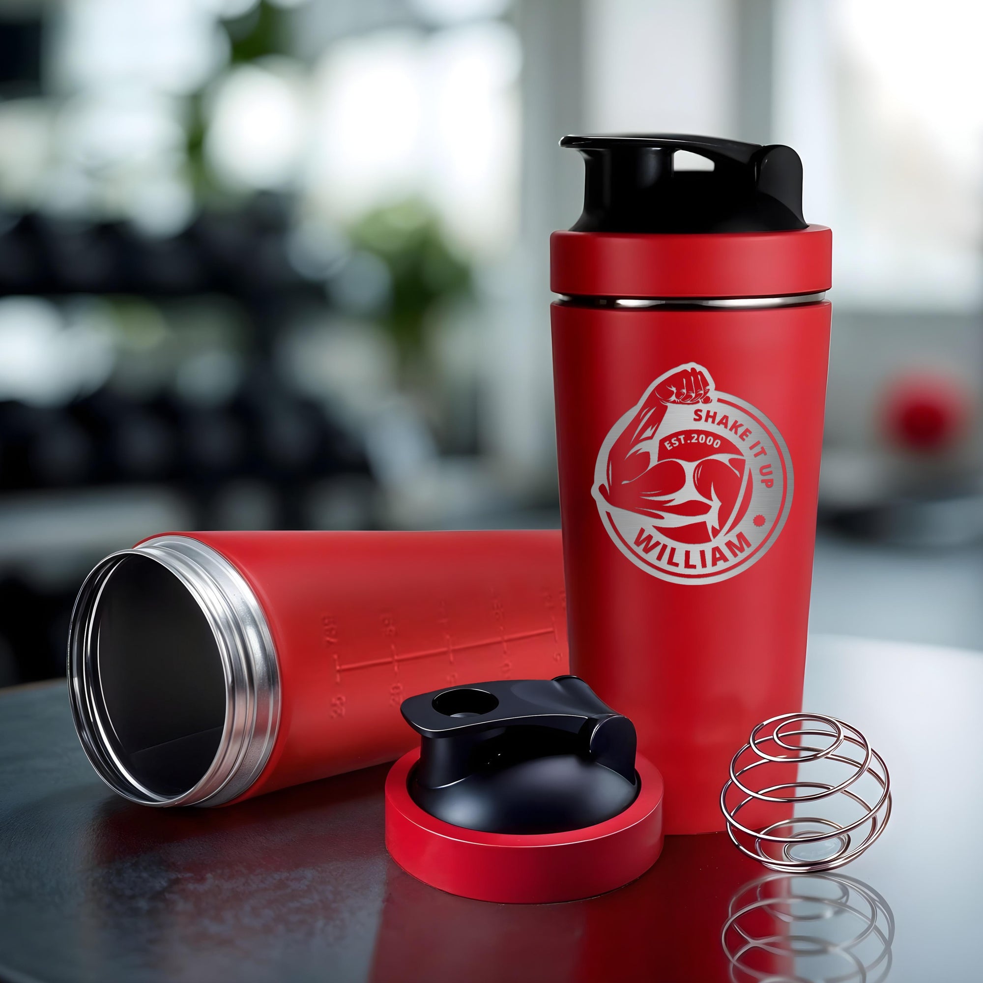 Personalised 25oz Insulated Protein Stainless Steel Shaker, Custom Engraved 750ml Gym Lover Matte Red Blender, Water Bottle, Work Out Dad Gift