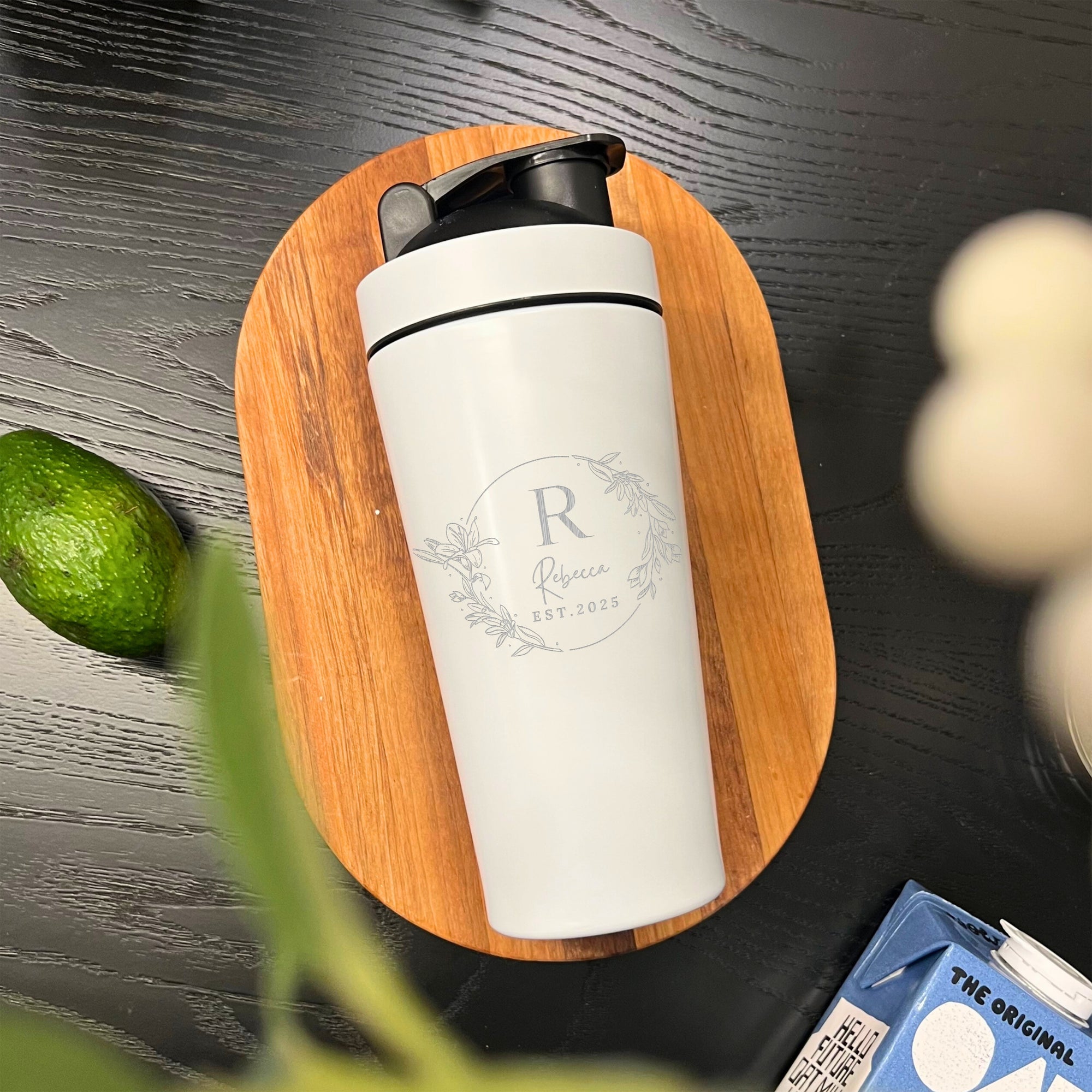 Personalised 25oz Insulated Protein Stainless Steel Shaker, Custom Engraved Logo 750ml Gym Lover Matt White Blender Bottle Work Out Mom Gift