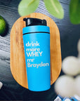 Personalised 25oz Insulated Protein Stainless Steel Shaker, Custom Engraved Logo 750ml Matt Blue Blender Bottle, Work Out Gym Lover Dad Gift