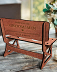 Personalised 2 Crystal Shot Glasses & Custom Engraved Wood Bench Chair Holder Set, Bridesmaid Groomsman, Couple Wedding, Xmas Corporate Gift